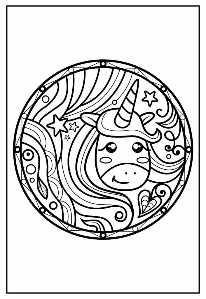 Desenho de Mandala com Unicórnio