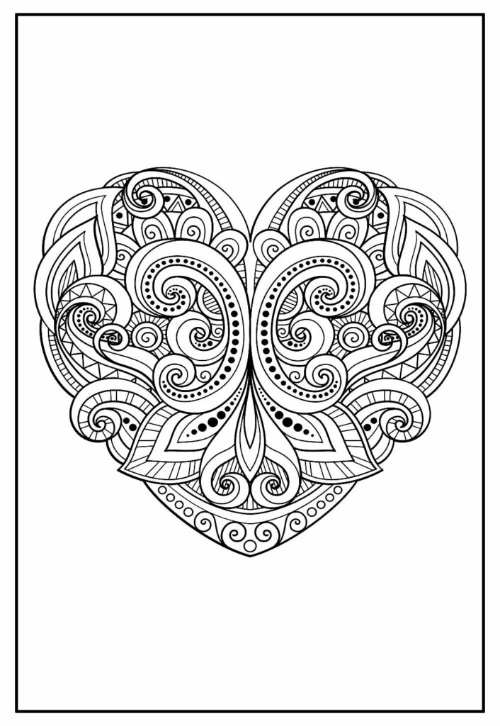 Desenho de Mandala Coração para Colorir
