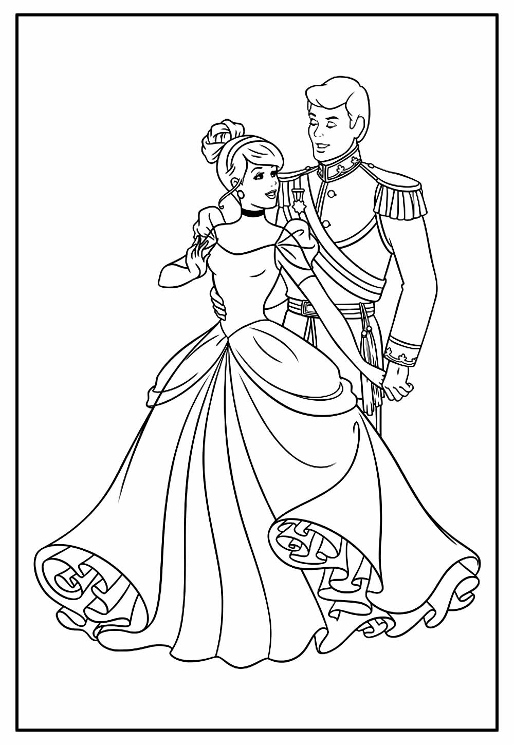 Desenho da Cinderela e do Príncipe para colorir