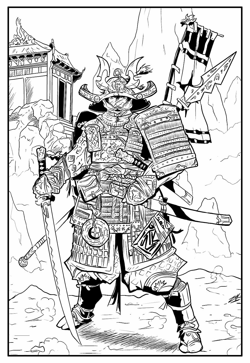 Desenho de Samurai adulto para Colorir - Colorir.com