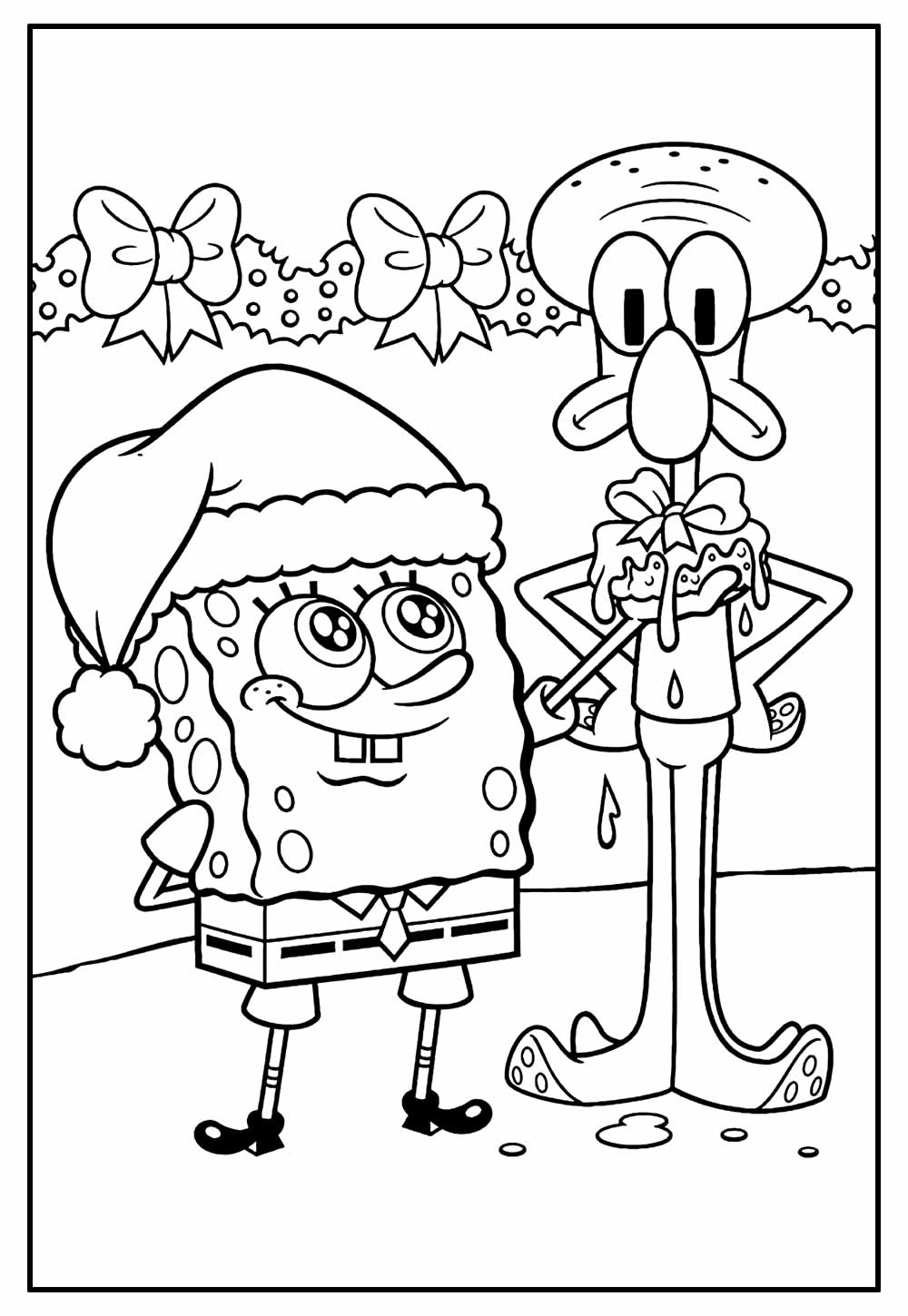 Desenho de Bob Esponja de Natal para pintar