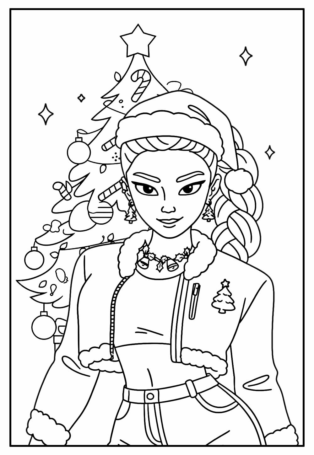Desenho das Guerreiras do K-Pop de Natal para colorir