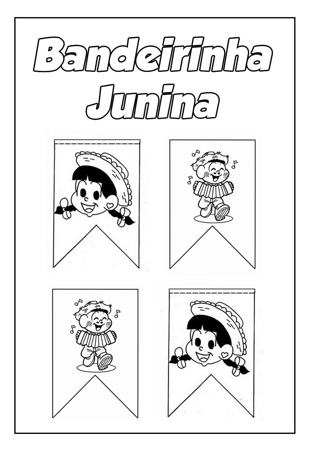 Desenho de Bandeirinhas Juninas - Turma da Mônica