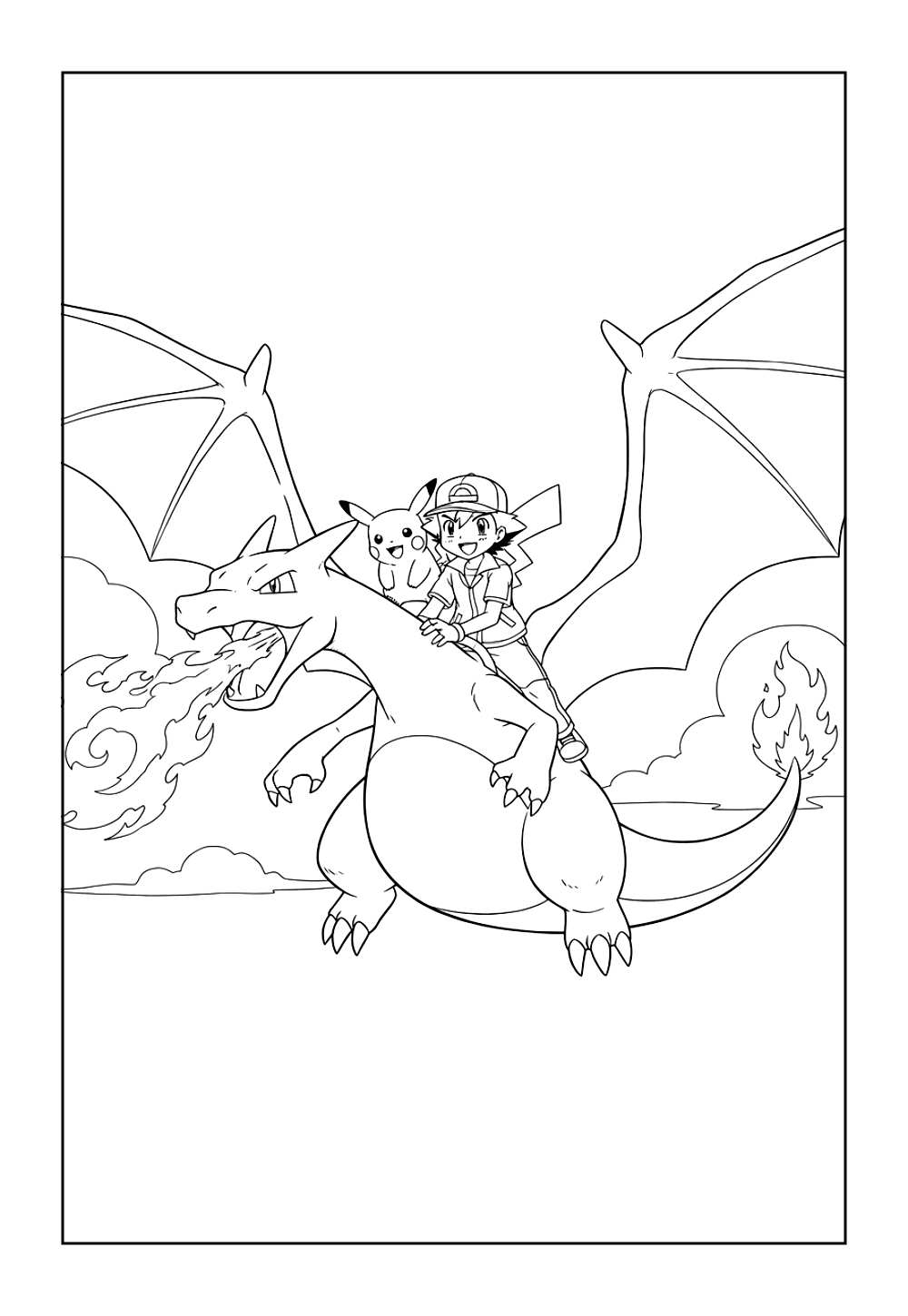 Charizard para colorir - Pokémon - Ash - Pikachu