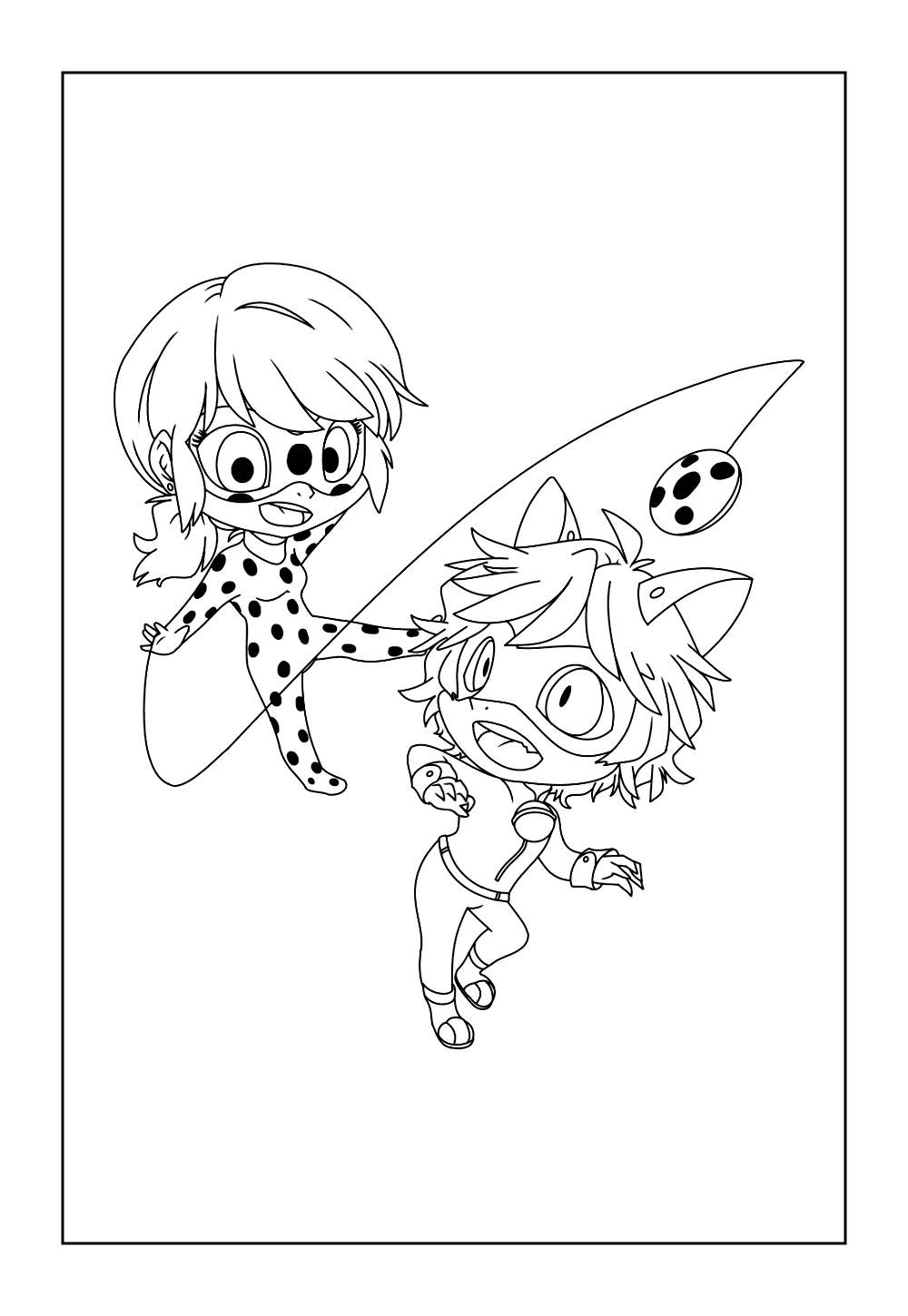 Desenho de Cat Noir e Ladybug para colorir