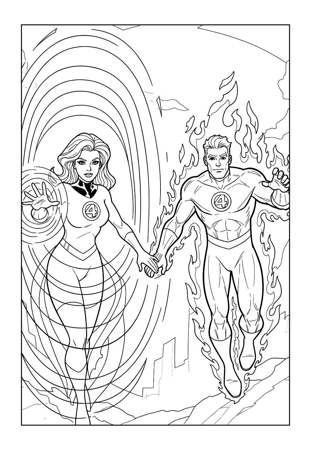 Desenho do Quarteto Fantástico para pintar