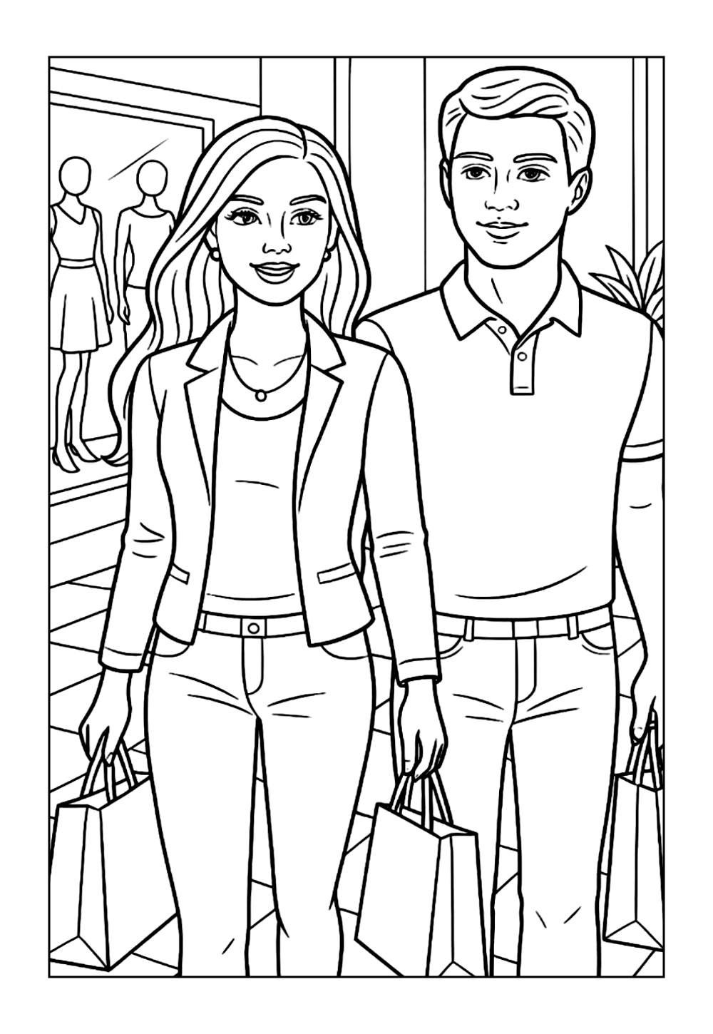 Desenho da Barbie e do Ken para colorir