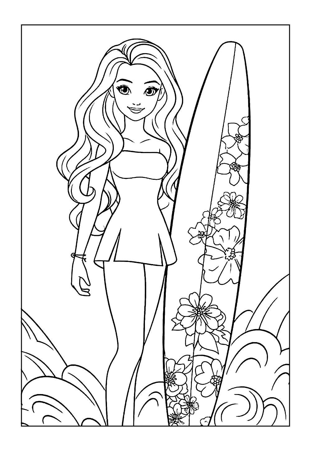Desenhos da Barbie Surfista para pintar e colorir