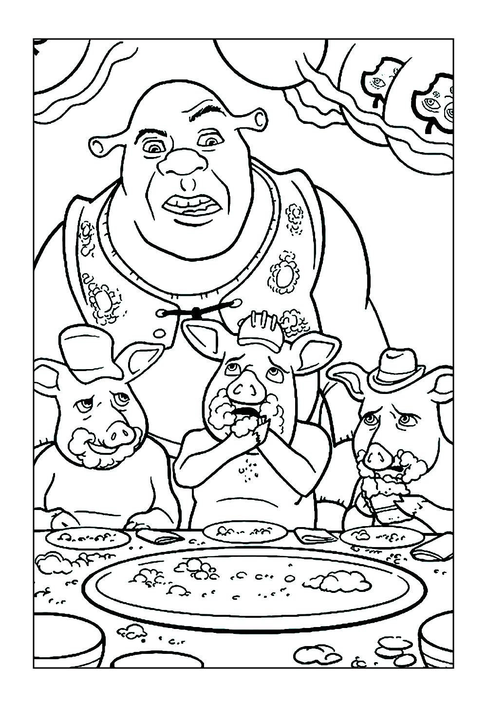 Desenhos do Shrek e os Porquinhos para colorir