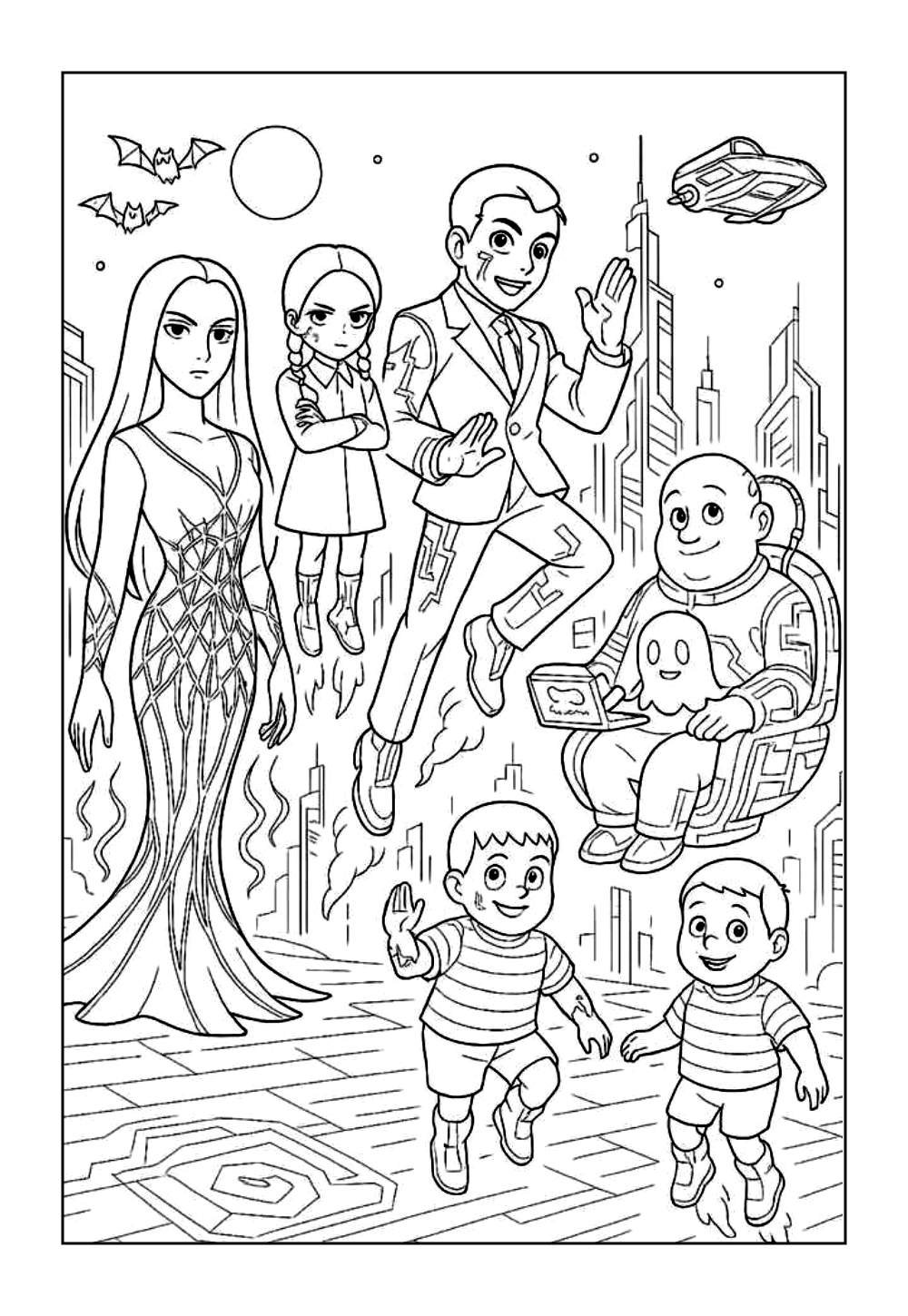 Desenho da Família Addams para colorir